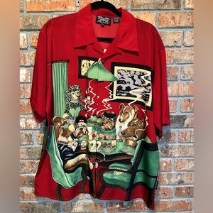 Vintage Dragonfly shirt Dogs Playing Cards Poker Art Button Up Hip Hop Mens XL